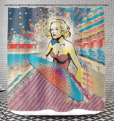 Close-up of Surfing 1 26 Shower Curtain, showcasing its detailed surf graphics, perfect for adding a burst of coastal energy to your bathroom decor.